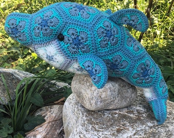 Custom handmade African Flower crochet Dolphin