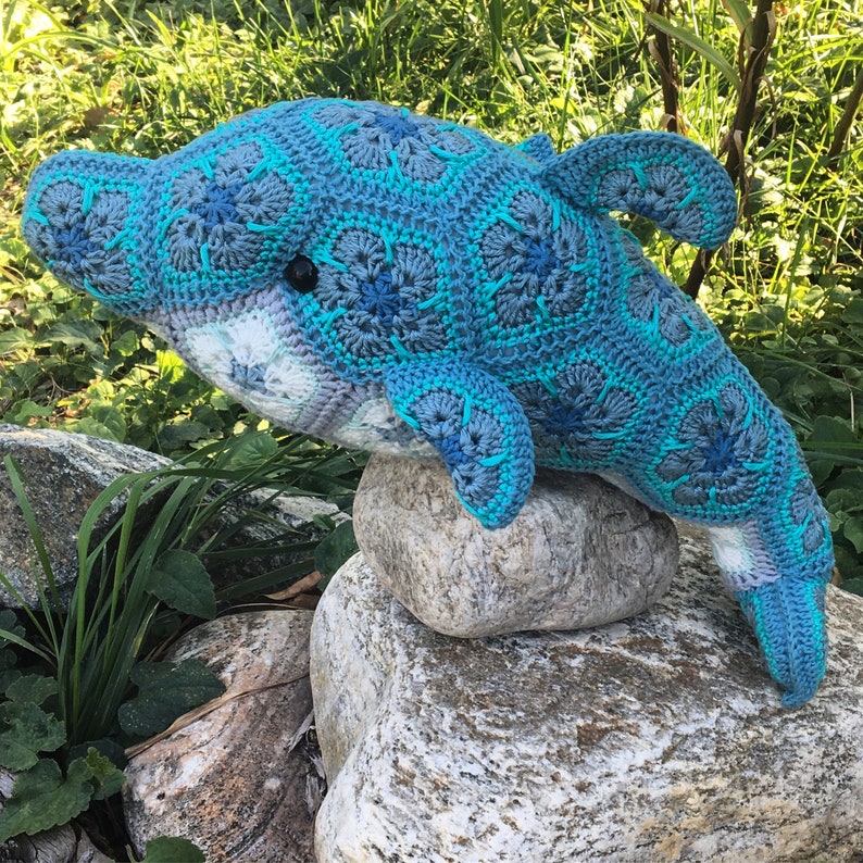 Custom handmade African Flower crochet Dolphin image 1