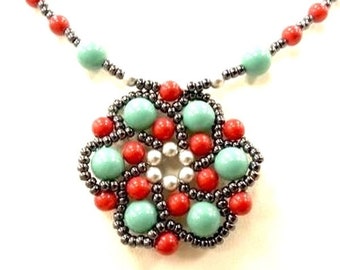 Beading pattern Catherine wheel tutorial step by step instructions Necklace pattern