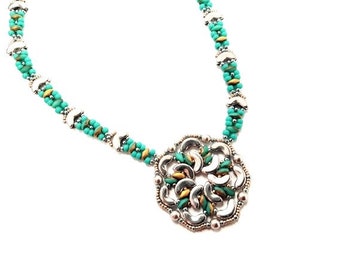 Rosette Pendant Arco Beads Super duo beading pattern Beading tutorials step by step photo instructions