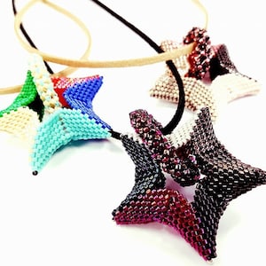 Peyote Stitch, Herringbone, Chenille Rope, 3D Geometric Star beading patterns, photo beading tutorial, Beading Patterns