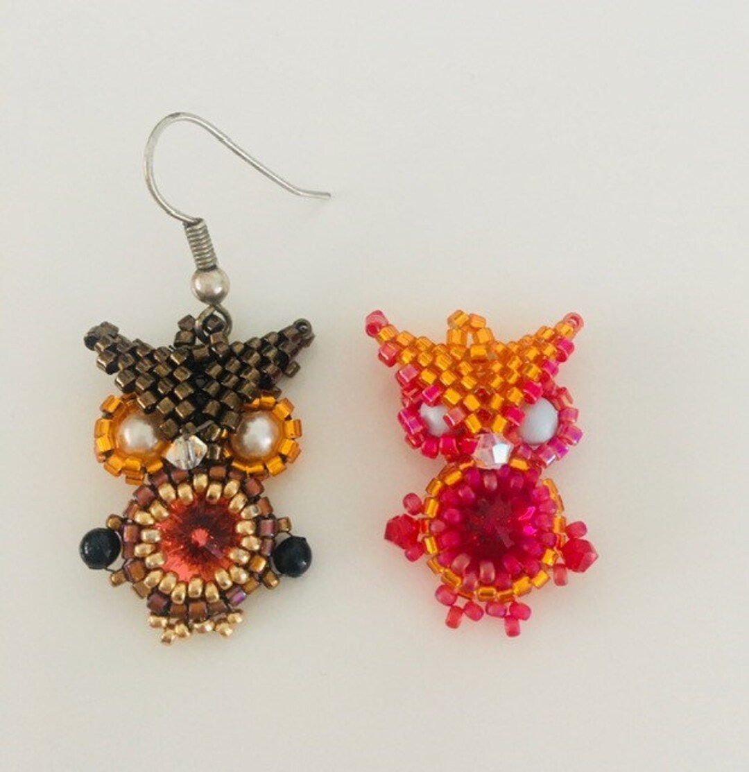 Beaded Owl Earrings Beading Pattern Beading Tutorial With Etsy