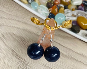 Blauer Aventurin 16mm runde Ohrringe versilbert Handmade