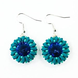 Superduo Beading pattern Beadwork pattern earrings Rivoli Bezel Step by step photo instructions