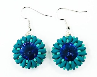 Superduo Beading pattern Beadwork pattern earrings Rivoli Bezel Step by step photo instructions
