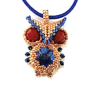 Rivoli Peyote Bezel and warped square bail - Owl Pendant Beading Pattern Instructions
