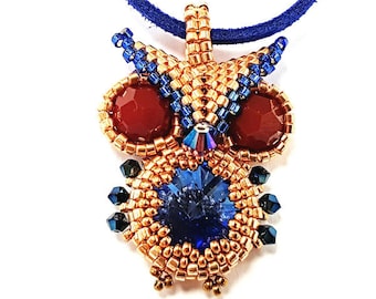 Rivoli Peyote Bezel and warped square bail - Owl Pendant Beadwork Pattern Instructions