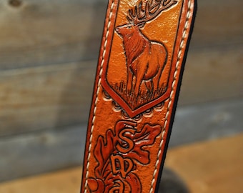 Personalized Leather Sling: Hand-Tooled Deer Elk Strap