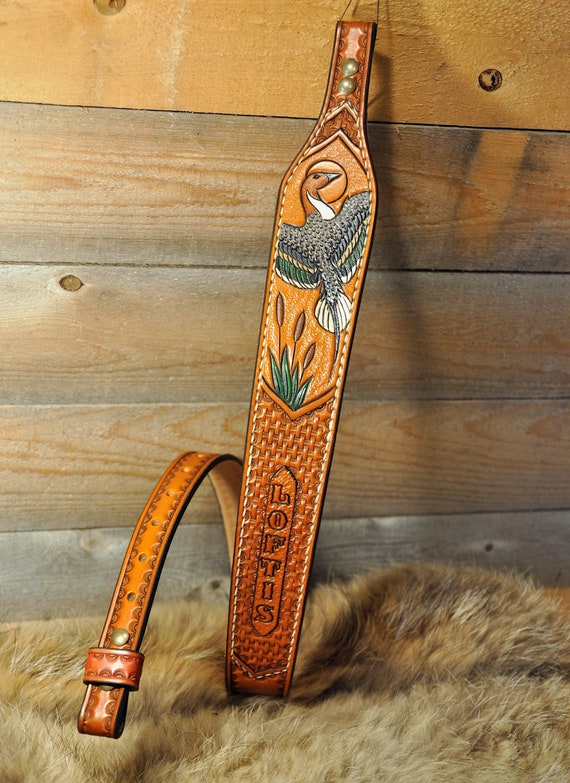 Personalized Leather Sling, Strap, Custom Leather, Western, Duck, Bird, Pintail, Waterfowl, Wildlife, Sportsman, Gifts for Him, Dad