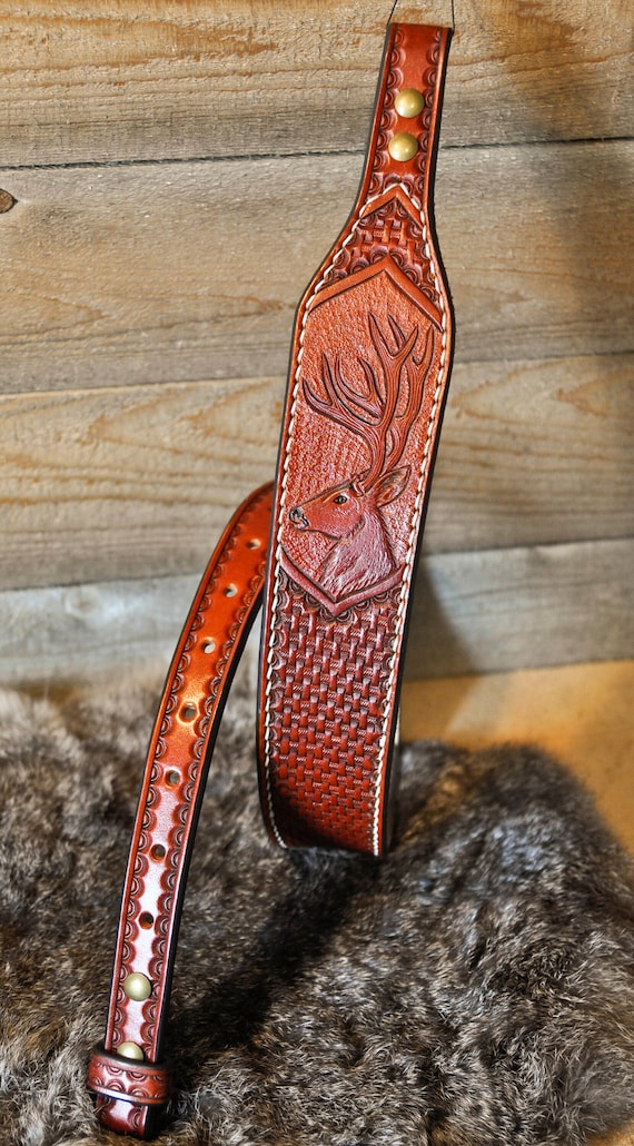 Leather Sling, Strap, Gifts for Him, Sportsman, Outdoorsman, Mule Deer, Ready to Ship, Gifts for Dad, Belt, Custom, Personalized