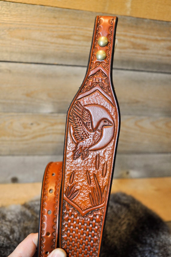 Leather Sling, Strap, Gifts for Him, Sportsman, Outdoorsman, Mallard, Duck, Gifts for Dad, Belt, Custom, Personalized