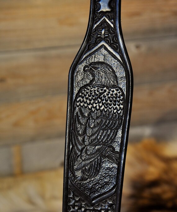 Custom Leather Sling, Personalized Strap, Tooled Leather, Eagle, Wildlife, Western, Gifts for Husband, for Him, for Dad, Sportsman