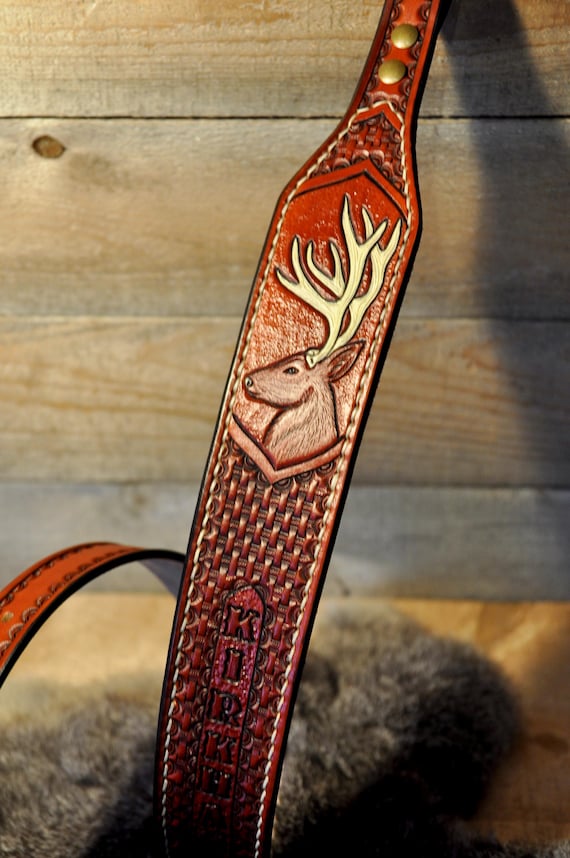 Leather Sling, Strap, Gifts for Him, Sportsman, Outdoorsman, Mule Deer, Ready to Ship, Gifts for Dad, Belt, Custom, Personalized