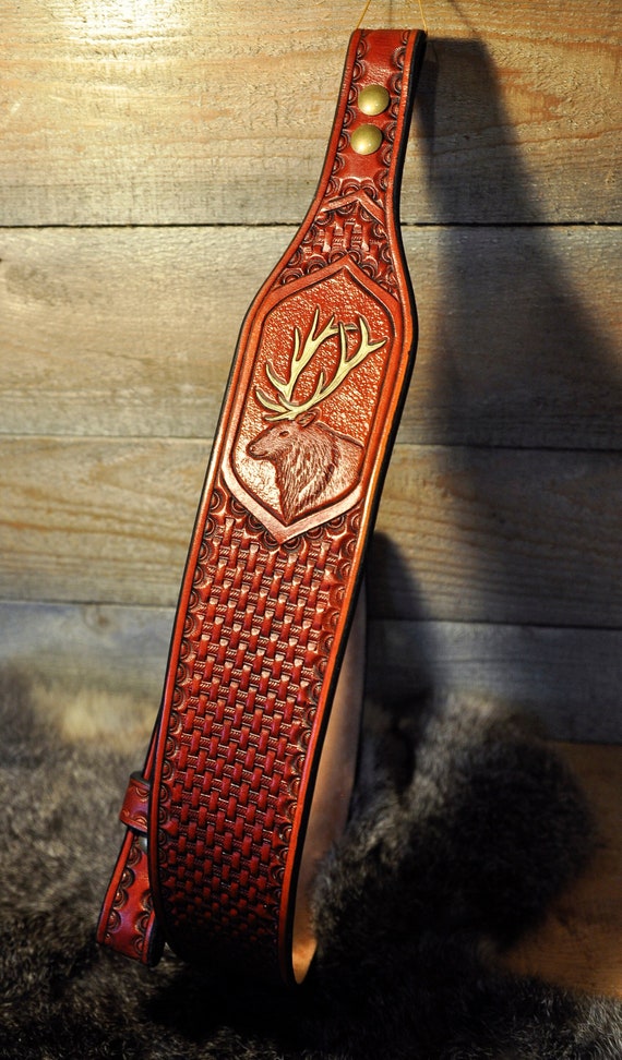 Leather Sling, Strap, Gifts for Him, Sportsman, Outdoorsman, Wildlife, Elk, Personalized Gifts, Custom Leather, Belt