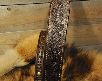 Custom Sling, Personalized Leather Strap, Western, Oak Leaf, Farm, Sportsman, Gifts for Him, Dad