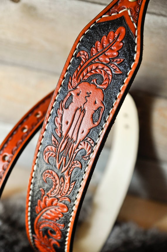 Leather Sling, Strap, Gifts for Him, Sportsman, Outdoorsman, Whitetail Deer Skull, Ready to Ship, Gifts for Dad, Belt, Custom, Personalized