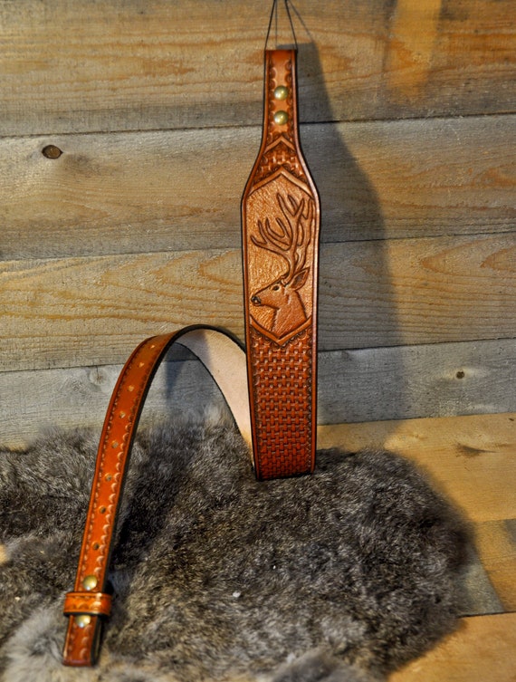 Leather Sling, Strap, Gifts for Him, Sportsman, Outdoorsman, Wildlife, Mule Deer, Personalized Gifts, Custom Leather, Belt