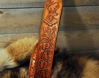 Leather Strap, Sling, Whitetail Deer, Father's Day Gift, Gift's for Dad, Personalized, Custom, Handmade