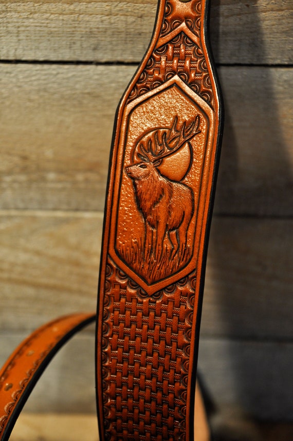 Leather Sling, Strap, Gifts for Him, Sportsman, Outdoorsman, Wildlife, Elk, Personalized Gifts, Custom Leather, Belt