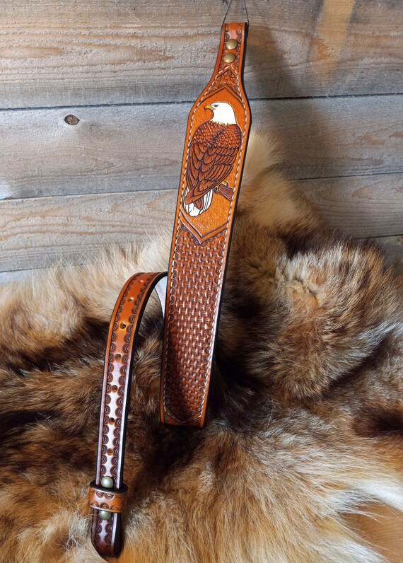 Custom Sling, Leather Strap, Gifts for Him, Sportsman, Outdoorsman, Bald Eagle, Personalized, Belt, American *DISCOUNT see description