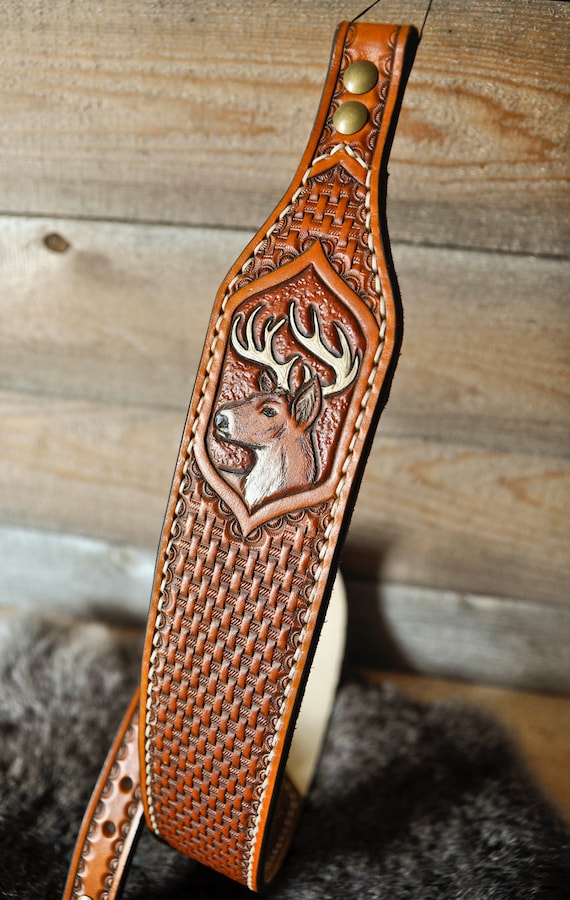 Custom Leather Strap, Made to Order, Sling, Gifts for Him, Sportsman, Outdoorsman, White tailed Deer