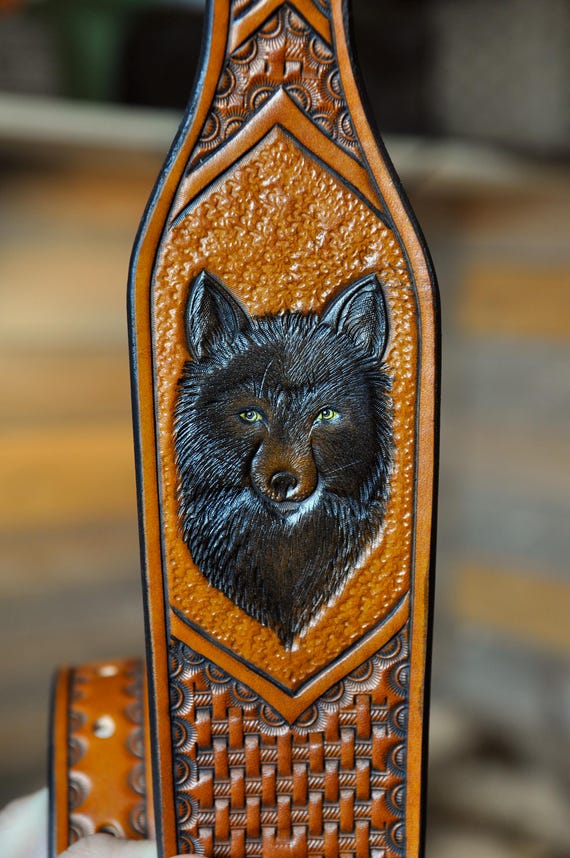 Personalized Leather Sling, Strap, Custom Leather, Western Coyote, Wolf, Wildlife, Sportsman, Gifts for Him, Dad