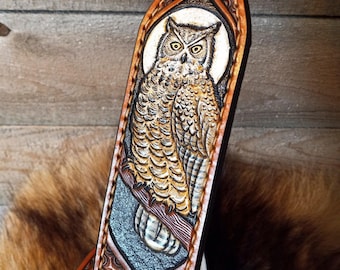 Tooled Leather Sling, Custom Strap, Personalized Leather, Belt, Great Horned Owl, Sportsman, Outdoorsman, Wildlife, Gifts for Him, Dad