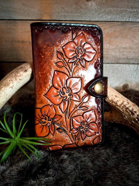 Clutch Wallet, Tooled Leather Wallet, Western Wallet, Floral, Orchid, Long Wallet,Cowgirl, Southwestern, Custom Wallet, Custom Leather