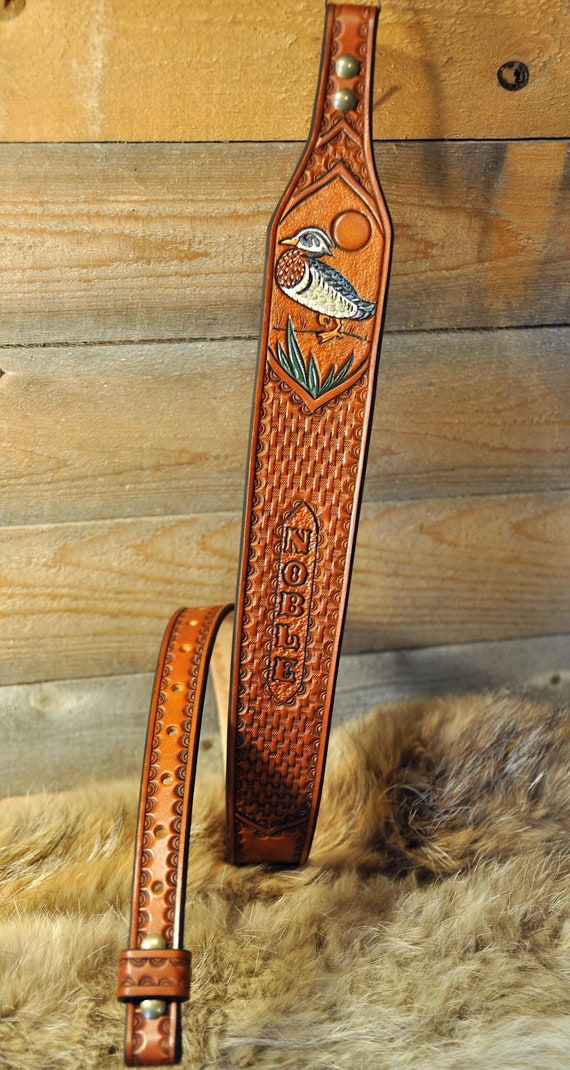Personalized Leather Sling, Strap, Custom Leather, Bird, Wood Duck, Waterfowl, Wildlife, Sportsman, Gifts for Him, Dad