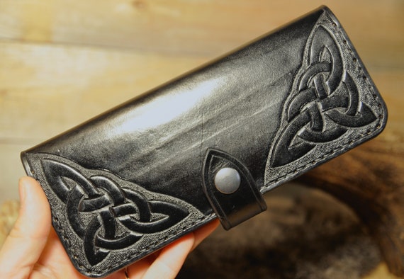 Long Wallet, Leather Wallet, Celtic Wallet, Leather Billfold, Leather Bifold, Men's Wallet, Women's Wallet, Tooled Leather, Carved Leather