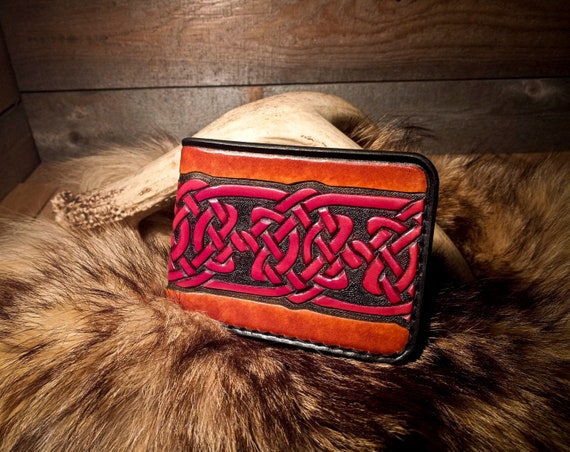 Leather Wallet, Tooled Leather Wallet, Celtic Knotwork, Celtic Wallet, Leather Billfold, Mens Wallet, Western Wallet, Gifts for Him