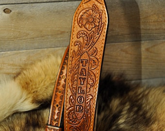 Custom Tooled Leather Sling, Personalized Strap, Western Scrollwork, Sportsman Gift