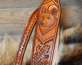 Leather Strap, Sling, Wolf, Father's Day Gift, Gift's for Dad, Personalized, Custom, Handmade