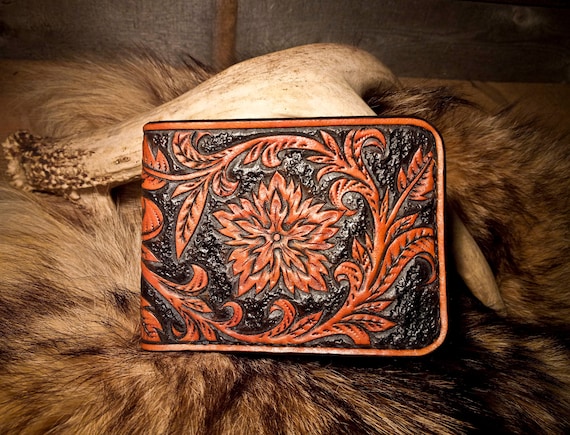 Handmade Wallet, Tooled Leather Wallet, Western Wallet, Custom, Leather Billfold, Carved Leather Wallet, Men's Wallet, Floral, Bifold