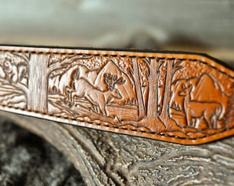 Leather Sling, Strap, Gifts for Him, Sportsman, Outdoorsman, Wildlife, Whitetail Deer, Belt, Personalized Gifts, Woodland