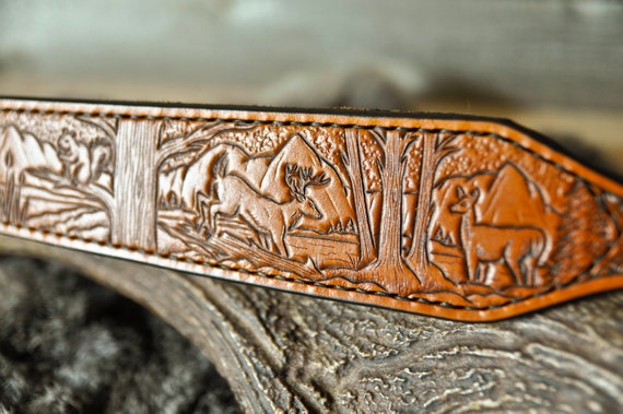 Leather Sling, Strap, Gifts for Him, Sportsman, Outdoorsman, Wildlife, Whitetail Deer, Belt, Personalized Gifts, Woodland