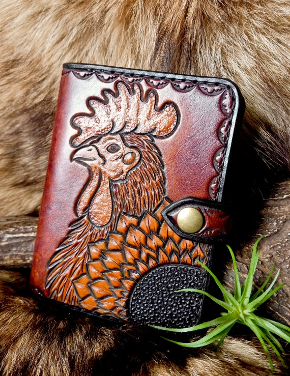 Leather Field Notes Cover, Passport Wallet, Cover, Passport Holder, Western Wallet, Biker Wallet, Trucker Wallet, Travel, Rooster Wallet