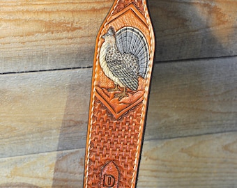 Leather Sling, Strap, Custom Leather, Personalized, Western, Grouse, partridge, Bird, Sportsman, Gifts for Him,