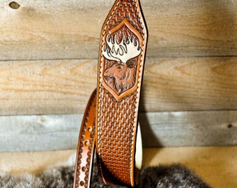 Personalized Tooled Leather Sling: Moose Wildlife, Sportsman Gift, Deer, Wildlife, Custom Leather