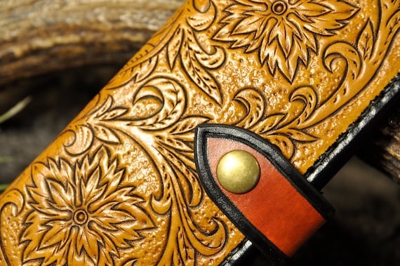 Tooled Leather Long Wallet, Long Wallet, Women's Wallet, Men's Wallet, Card Wallet, Western Wallet, Billfold, Bifold, Carved Leather, Floral