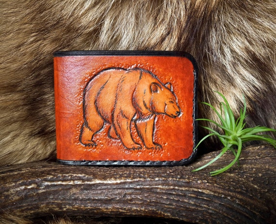 Men's Leather Wallet, Bifold, Tooled Leather, Billfold, Bear, Wildlife Wallet, Men's Wallet, Gifts for him, Custom Wallet, Hunting Wallet