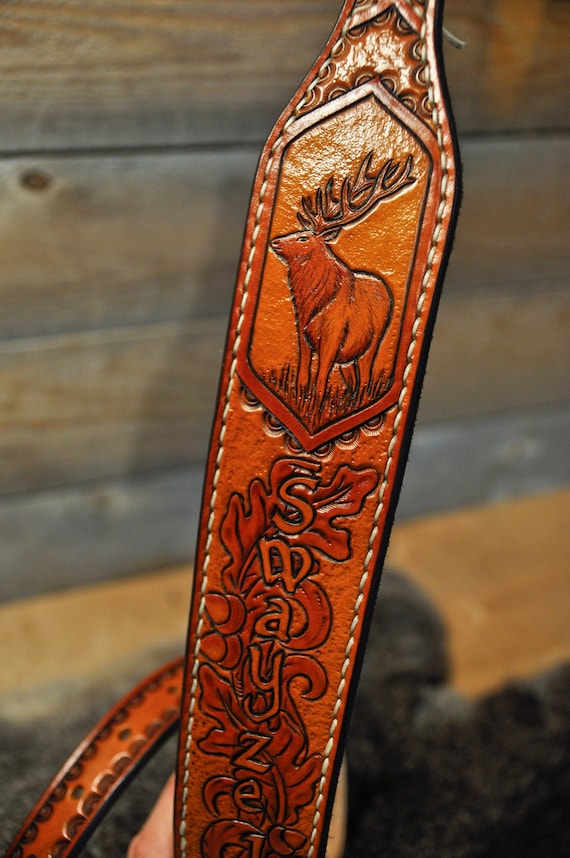 Personalized Leather Sling, Strap, Gifts for Him, Sportsman, Outdoorsman, Stag, Elk, Deer, Belt, Woodland, Woodsman,