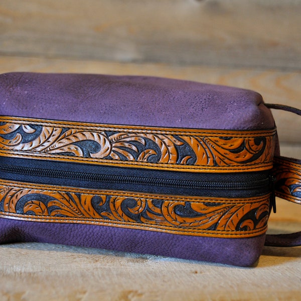 Cosmetics / Makeup Bag, Tooled Leather Dopp Kit, Toiletry Bag, Shave Kit, Leather Travel Bag, Western, EDC, SouthWestern, Cowgirl, Cowboy