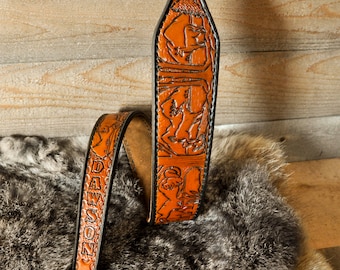 Personalized Leather Sling, Strap, Gifts for Him, Sportsman, Outdoorsman, Wildlife, Whitetail Deer, Belt, custom Gifts, Woodland, Woodsman