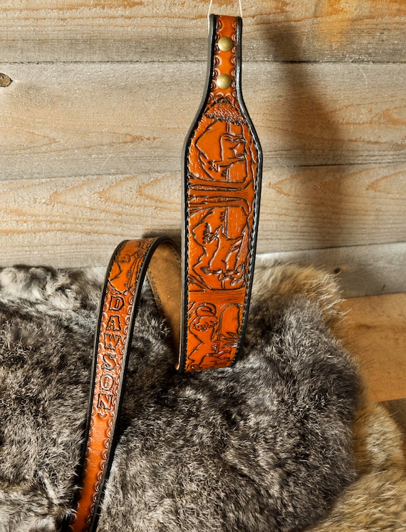 Personalized Leather Sling, Strap, Gifts for Him, Sportsman, Outdoorsman, Wildlife, Whitetail Deer, Belt, custom Gifts, Woodland, Woodsman