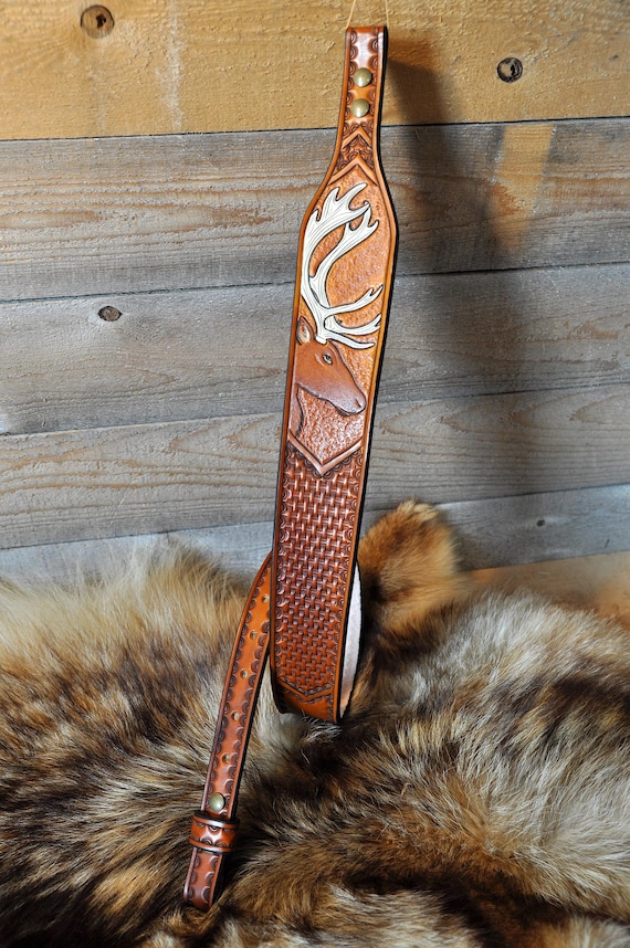Leather Sling, Strap, Gifts for Him, Sportsman, Outdoorsman, Elk, Caribou, Reindeer, Ready to Ship, Gifts for Dad, Belt, Custom,Personalized