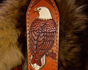 Custom Sling, Leather Strap, Gifts for Him, Sportsman, Outdoorsman, Bald Eagle, Personalized, Belt, American