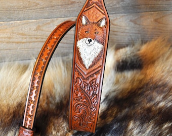 Leather Strap, Sling, Fox, Gift's for Dad, Personalized, Custom, Sportsman, Outdoors, Wildlife, Handmade