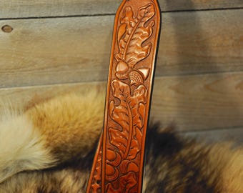 Leather Strap, Oak Leaves, Sling, Country Western, Cowboy, Hand Tooled, Farm, Custom, Handmade