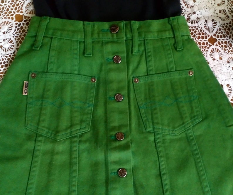 mini skirt button up skirt jean skirt high waist skirt vintage 90s skirt size 28 29 30 xs s m l Green Denim Skirts